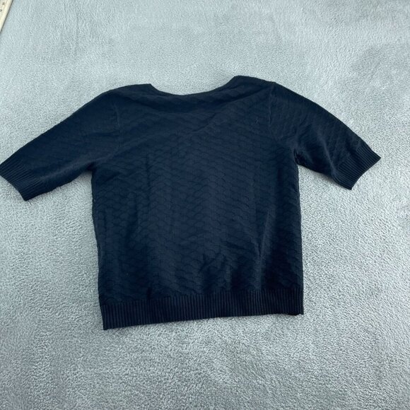 Ella Moss Womens Black Textured Knit Short Sleeve V-Neck Sweater Top L NWT 1834 - Picture 2 of 9